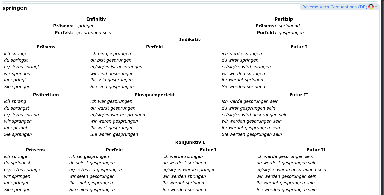 German Verb Conjugations from Reverso  Verbix - 德语 - FreeMdict Forum